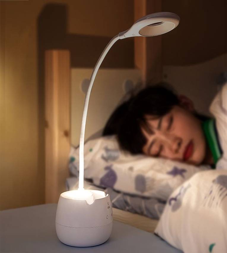 Deli Lampe de bureau LED moderne avec porte-stylos, Rechargeable par USB ,Éclairage ajustable et confortable